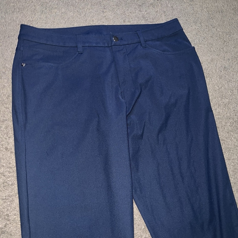 Lululemon Mens ABC‎ Pants 34x28 Navy Blue Warpstreme hemmed